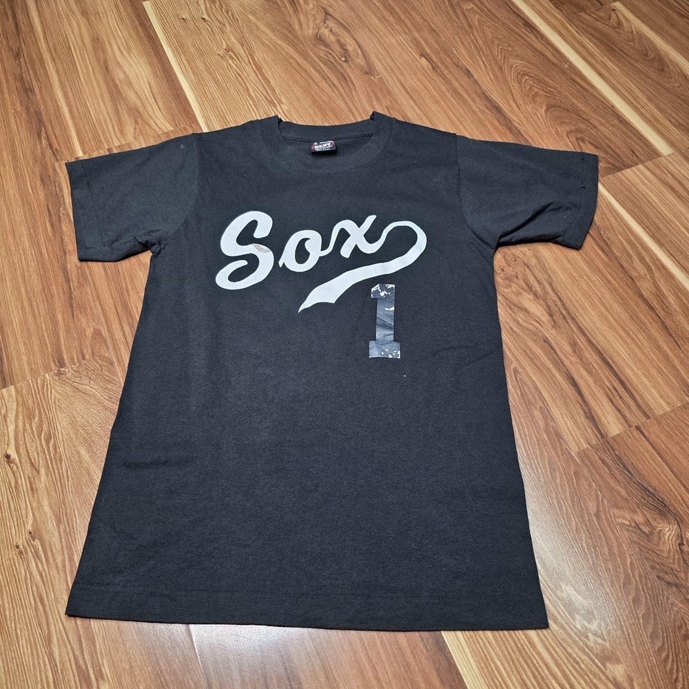 Vintage Sox Shirt Mens Small Black Fruit Of The Loom Number‎ 1 Baseball 90s USA